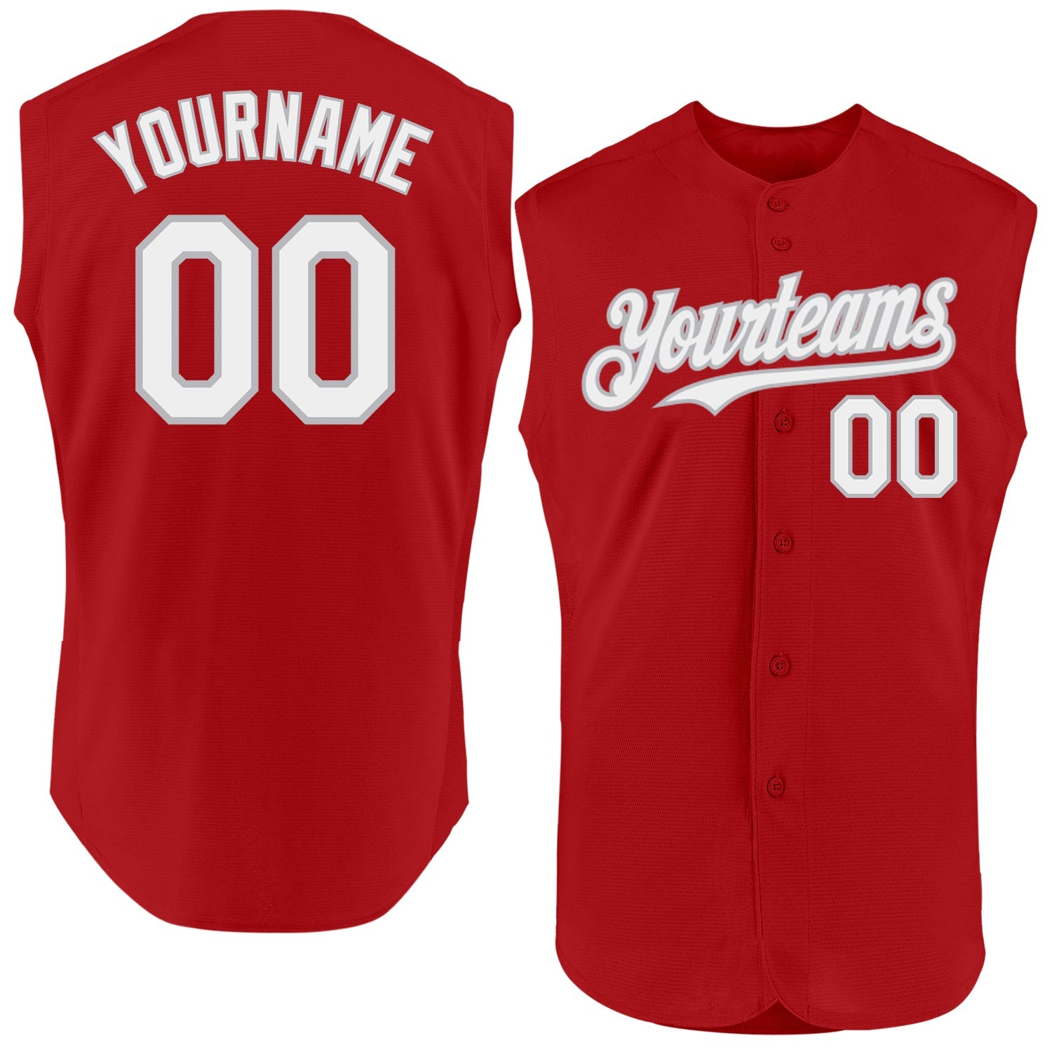 Custom Red White-Gray Authentic Sleeveless Baseball Jersey - Sky-Custom