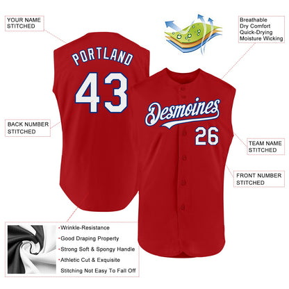 Custom Red White-Royal Authentic Sleeveless Baseball Jersey - Sky-Custom
