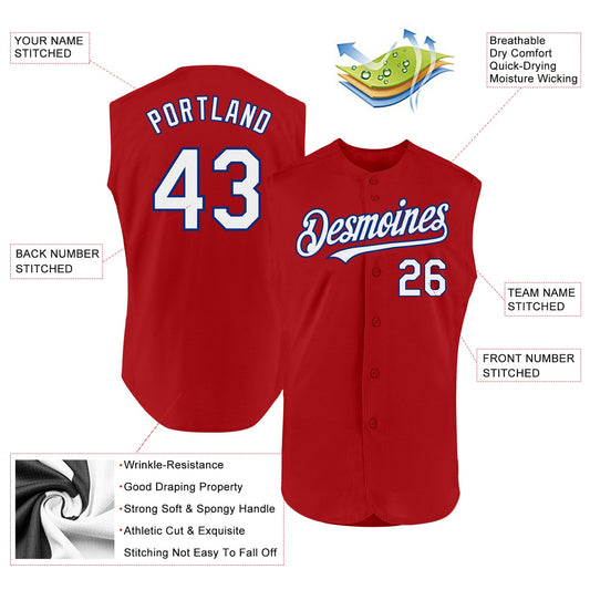 Custom Red White-Royal Authentic Sleeveless Baseball Jersey - Sky-Custom