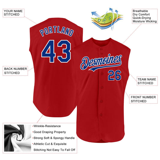 Custom Red Royal-White Authentic Sleeveless Baseball Jersey - Sky-Custom