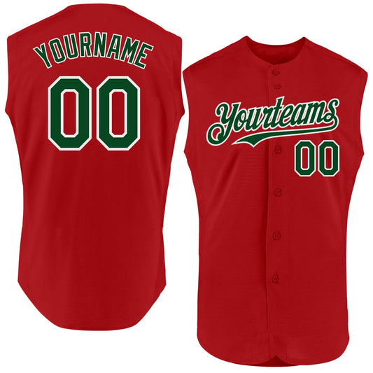 Custom Red Green-White Authentic Sleeveless Baseball Jersey - Sky-Custom