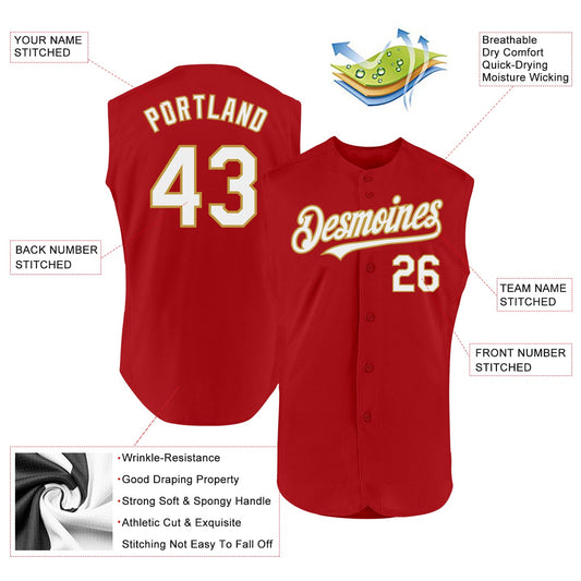 Custom Red White-Old Gold Authentic Sleeveless Baseball Jersey - Sky-Custom