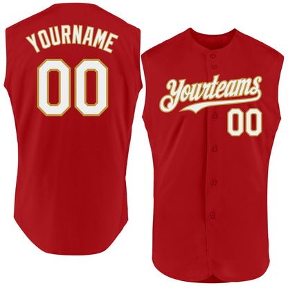 Custom Red White-Old Gold Authentic Sleeveless Baseball Jersey - Sky-Custom