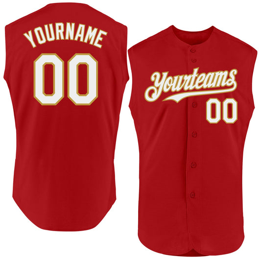 Custom Red White-Old Gold Authentic Sleeveless Baseball Jersey - Sky-Custom