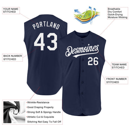 Custom Navy White Authentic Sleeveless Baseball Jersey - Sky-Custom