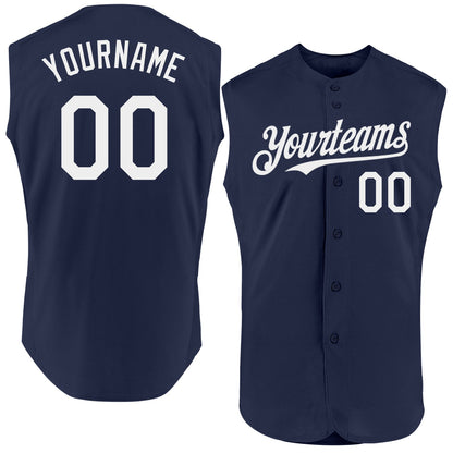 Custom Navy White Authentic Sleeveless Baseball Jersey - Sky-Custom