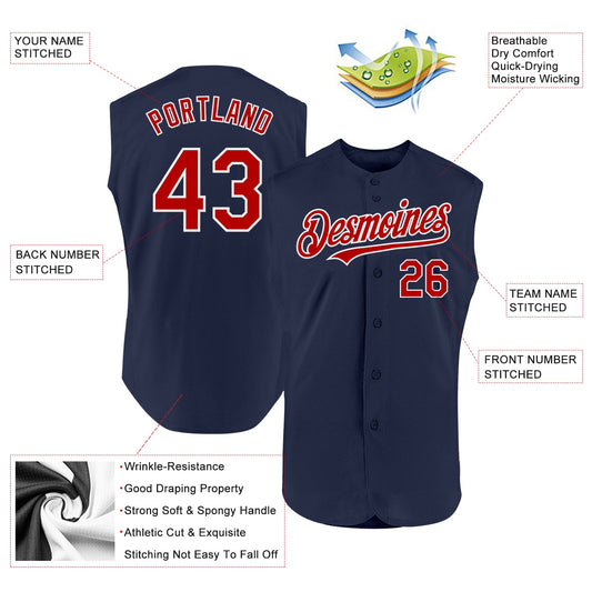 Custom Navy Red-White Authentic Sleeveless Baseball Jersey - Sky-Custom