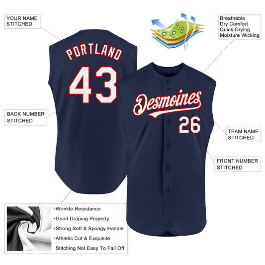 Custom Navy White-Red Authentic Sleeveless Baseball Jersey - Sky-Custom