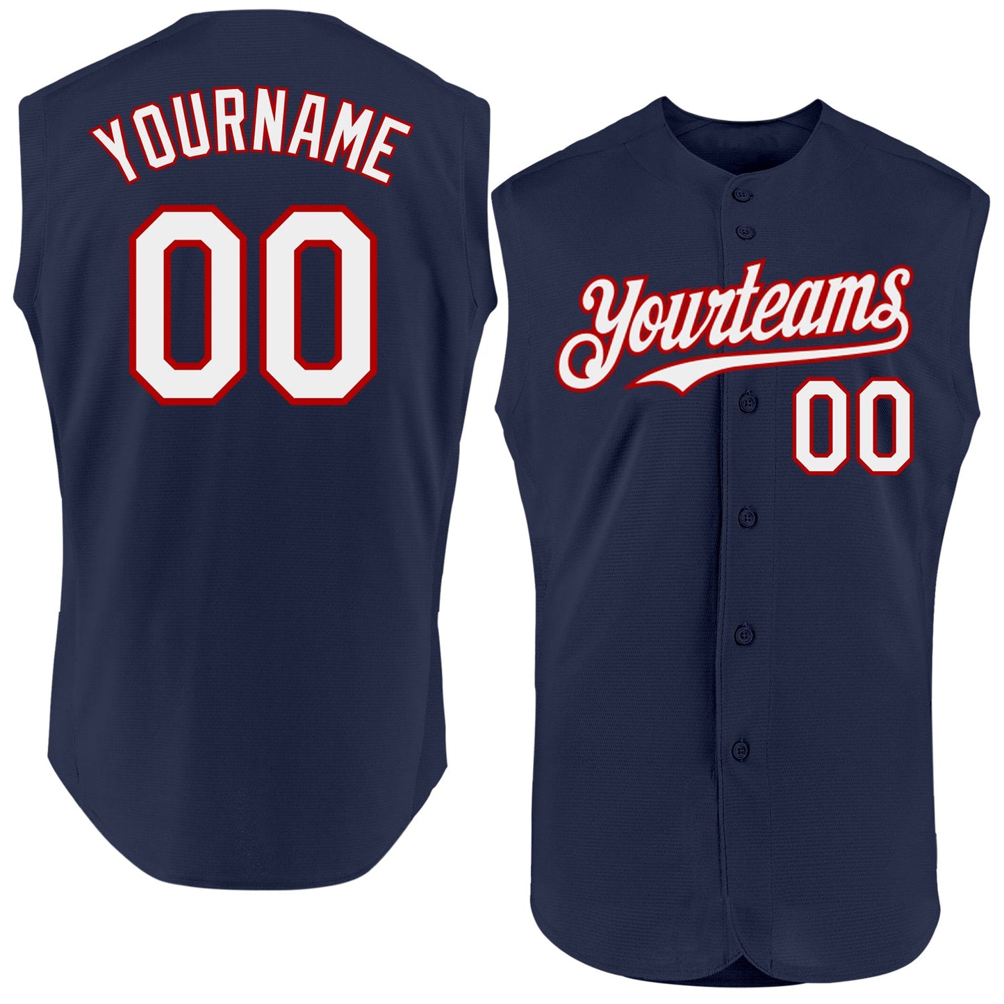 Custom Navy White-Red Authentic Sleeveless Baseball Jersey - Sky-Custom
