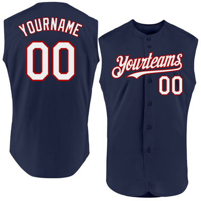 Custom Navy White-Red Authentic Sleeveless Baseball Jersey - Sky-Custom