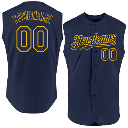 Custom Navy Gold Authentic Sleeveless Baseball Jersey - Sky-Custom