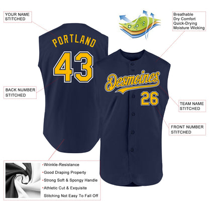 Custom Navy Gold-White Authentic Sleeveless Baseball Jersey - Sky-Custom