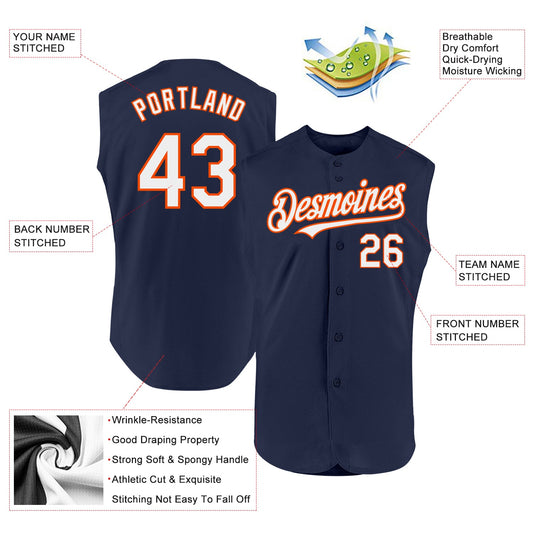 Custom Navy White-Orange Authentic Sleeveless Baseball Jersey - Sky-Custom