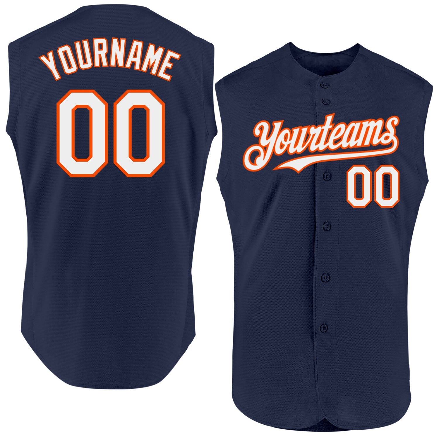 Custom Navy White-Orange Authentic Sleeveless Baseball Jersey - Sky-Custom