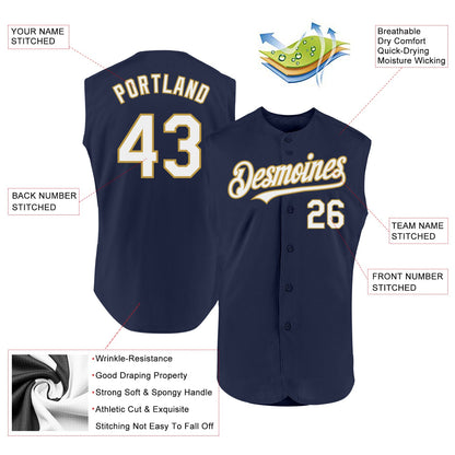 Custom Navy White-Old Gold Authentic Sleeveless Baseball Jersey - Sky-Custom