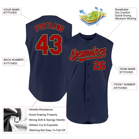 Custom Navy Red-Old Gold Authentic Sleeveless Baseball Jersey - Sky-Custom