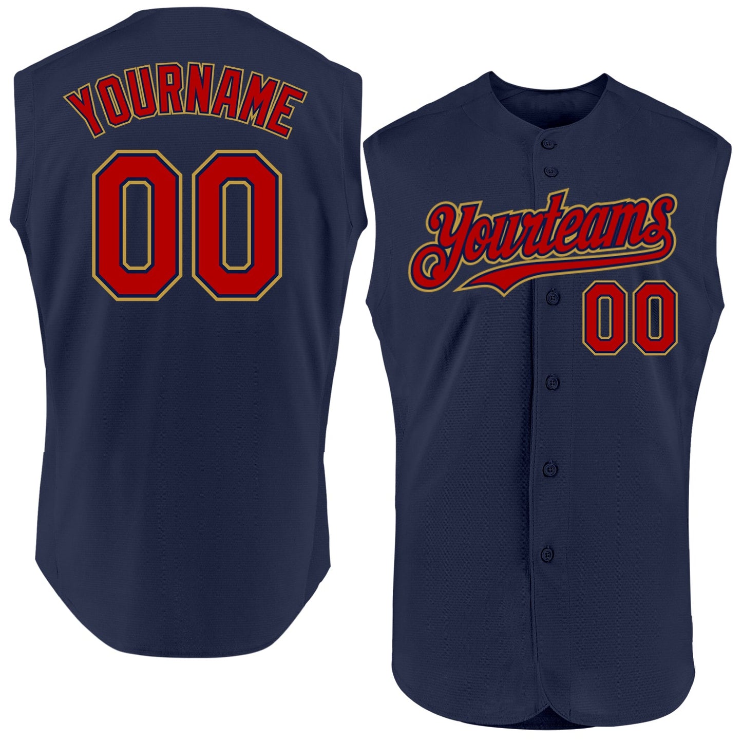 Custom Navy Red-Old Gold Authentic Sleeveless Baseball Jersey - Sky-Custom