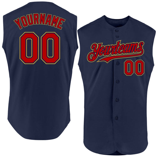 Custom Navy Red-Old Gold Authentic Sleeveless Baseball Jersey - Sky-Custom