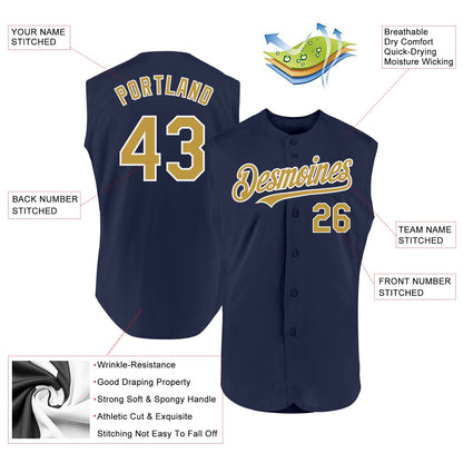 Custom Navy Old Gold-White Authentic Sleeveless Baseball Jersey - Sky-Custom
