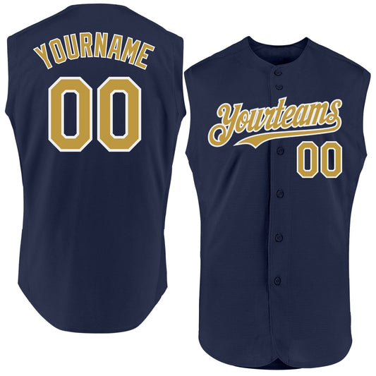 Custom Navy Old Gold-White Authentic Sleeveless Baseball Jersey - Sky-Custom