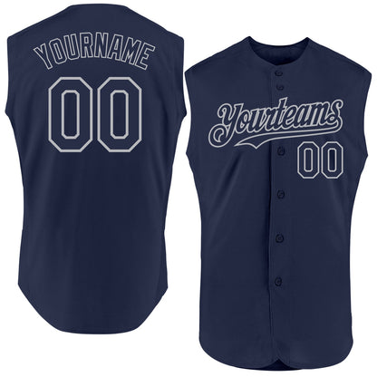 Custom Navy Gray Authentic Sleeveless Baseball Jersey - Sky-Custom