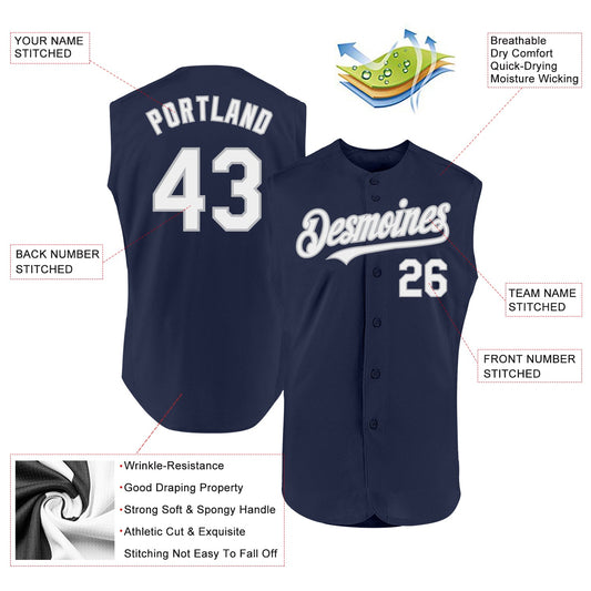Custom Navy White-Gray Authentic Sleeveless Baseball Jersey - Sky-Custom