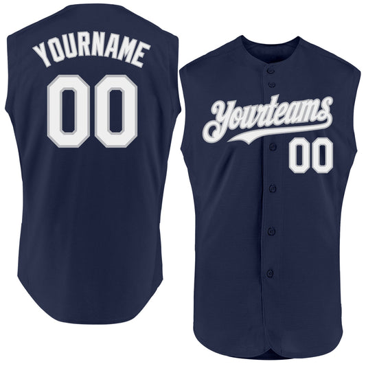 Custom Navy White-Gray Authentic Sleeveless Baseball Jersey - Sky-Custom
