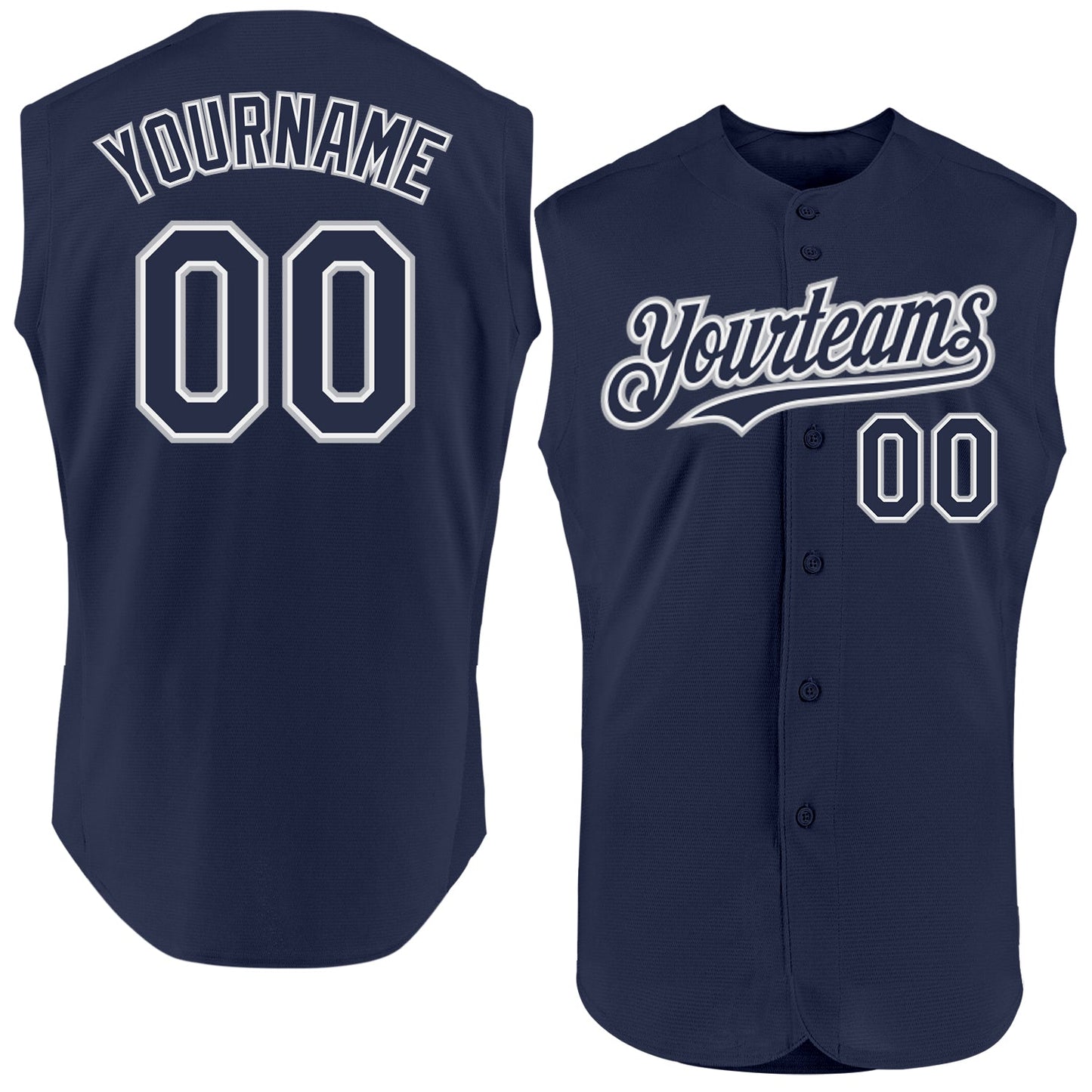 Custom Navy White-Gray Authentic Sleeveless Baseball Jersey - Sky-Custom
