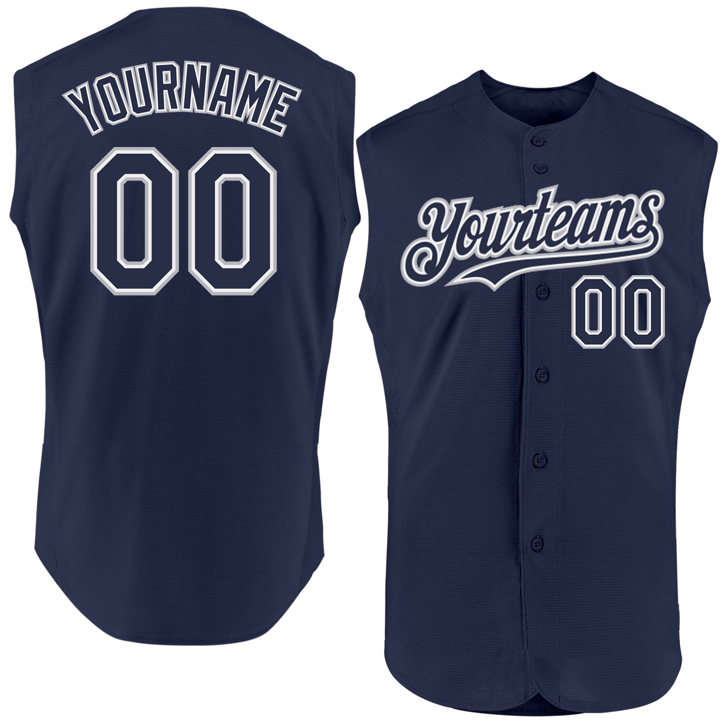 Custom Navy White-Gray Authentic Sleeveless Baseball Jersey - Sky-Custom