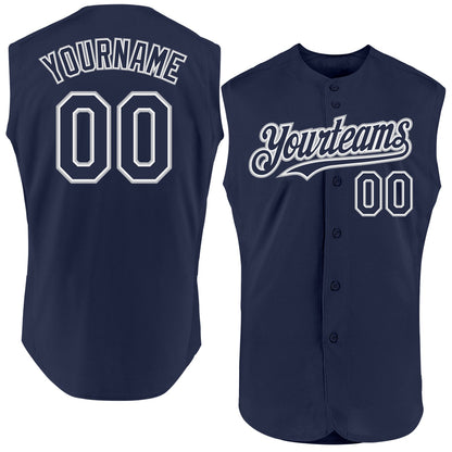 Custom Navy White-Gray Authentic Sleeveless Baseball Jersey - Sky-Custom