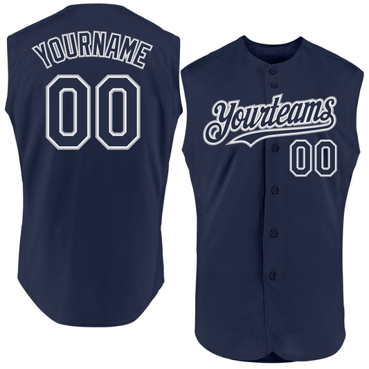 Custom Navy White-Gray Authentic Sleeveless Baseball Jersey - Sky-Custom