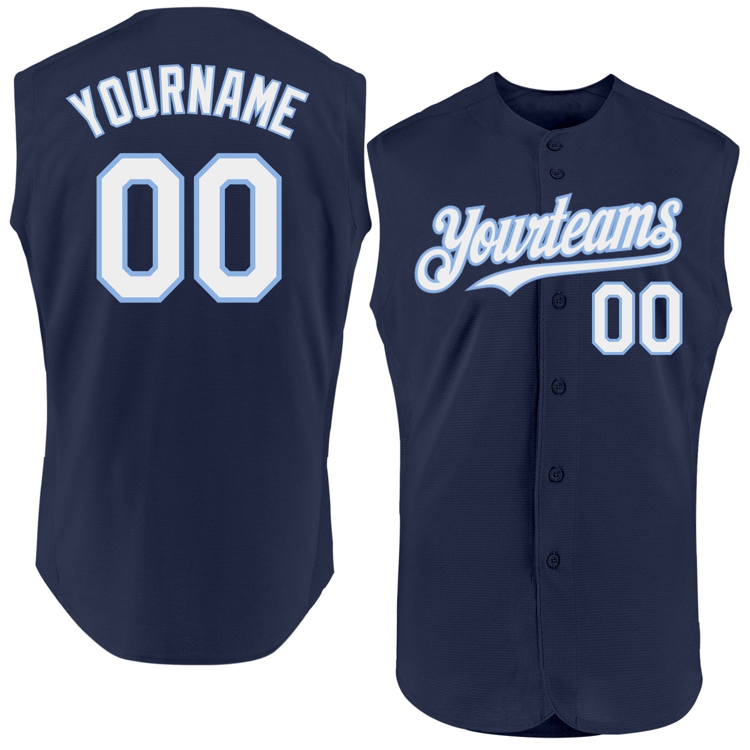 Custom Navy White-Light Blue Authentic Sleeveless Baseball Jersey - Sky-Custom
