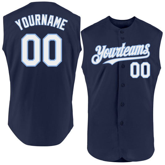 Custom Navy White-Light Blue Authentic Sleeveless Baseball Jersey - Sky-Custom