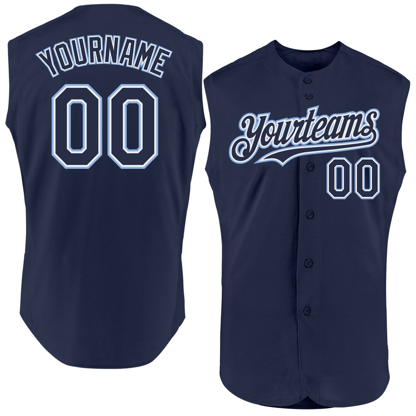 Custom Navy White-Light Blue Authentic Sleeveless Baseball Jersey - Sky-Custom