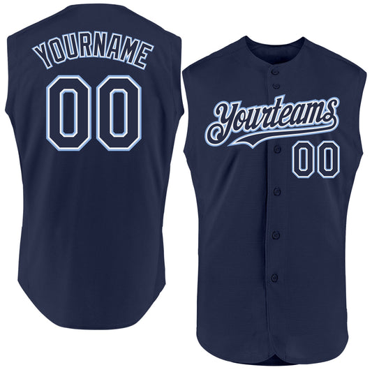 Custom Navy White-Light Blue Authentic Sleeveless Baseball Jersey - Sky-Custom