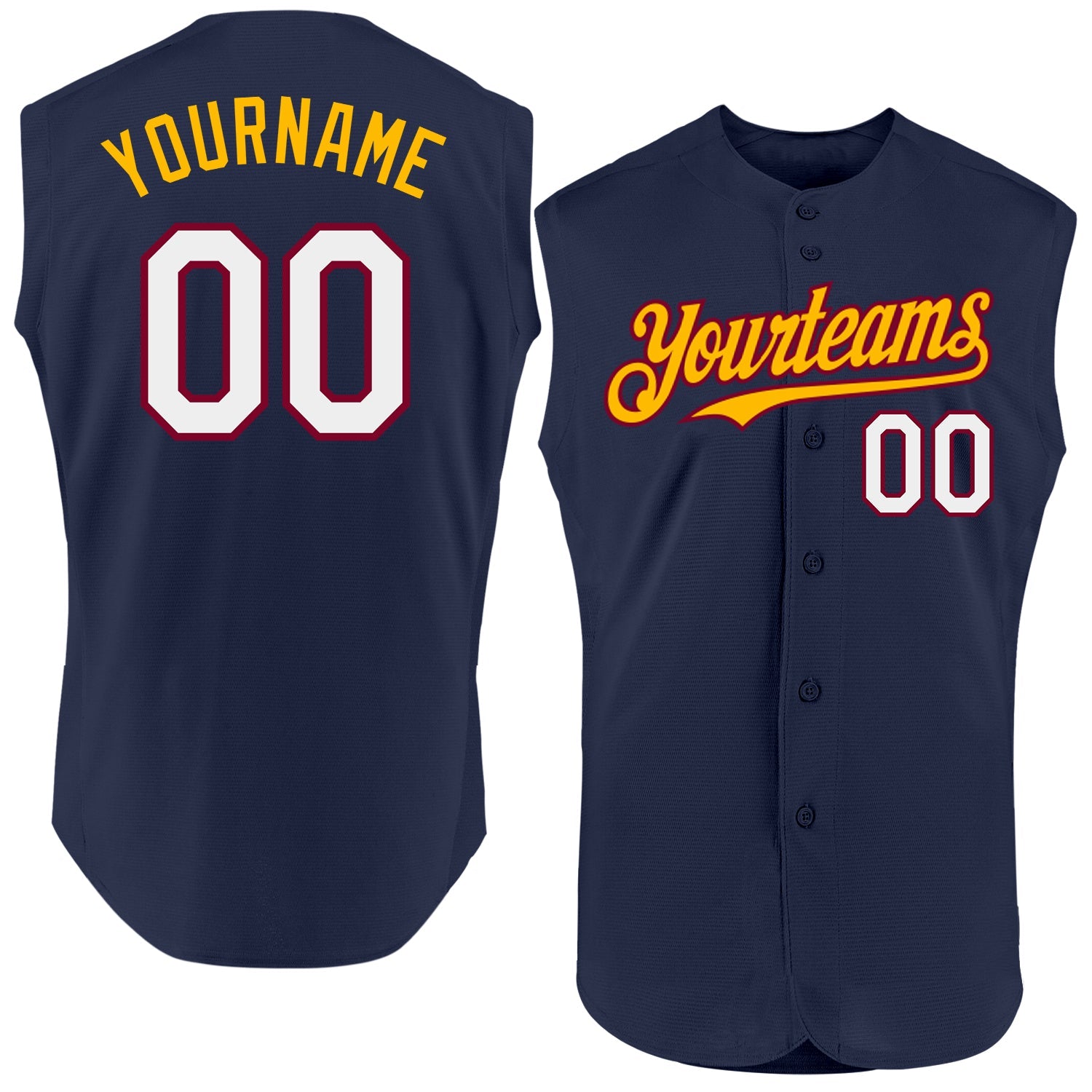 Custom Navy Maroon-Gold Authentic Sleeveless Baseball Jersey - Sky-Custom