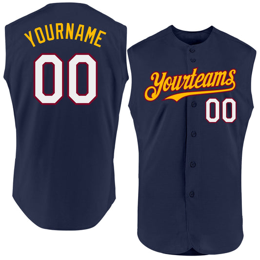 Custom Navy Maroon-Gold Authentic Sleeveless Baseball Jersey - Sky-Custom