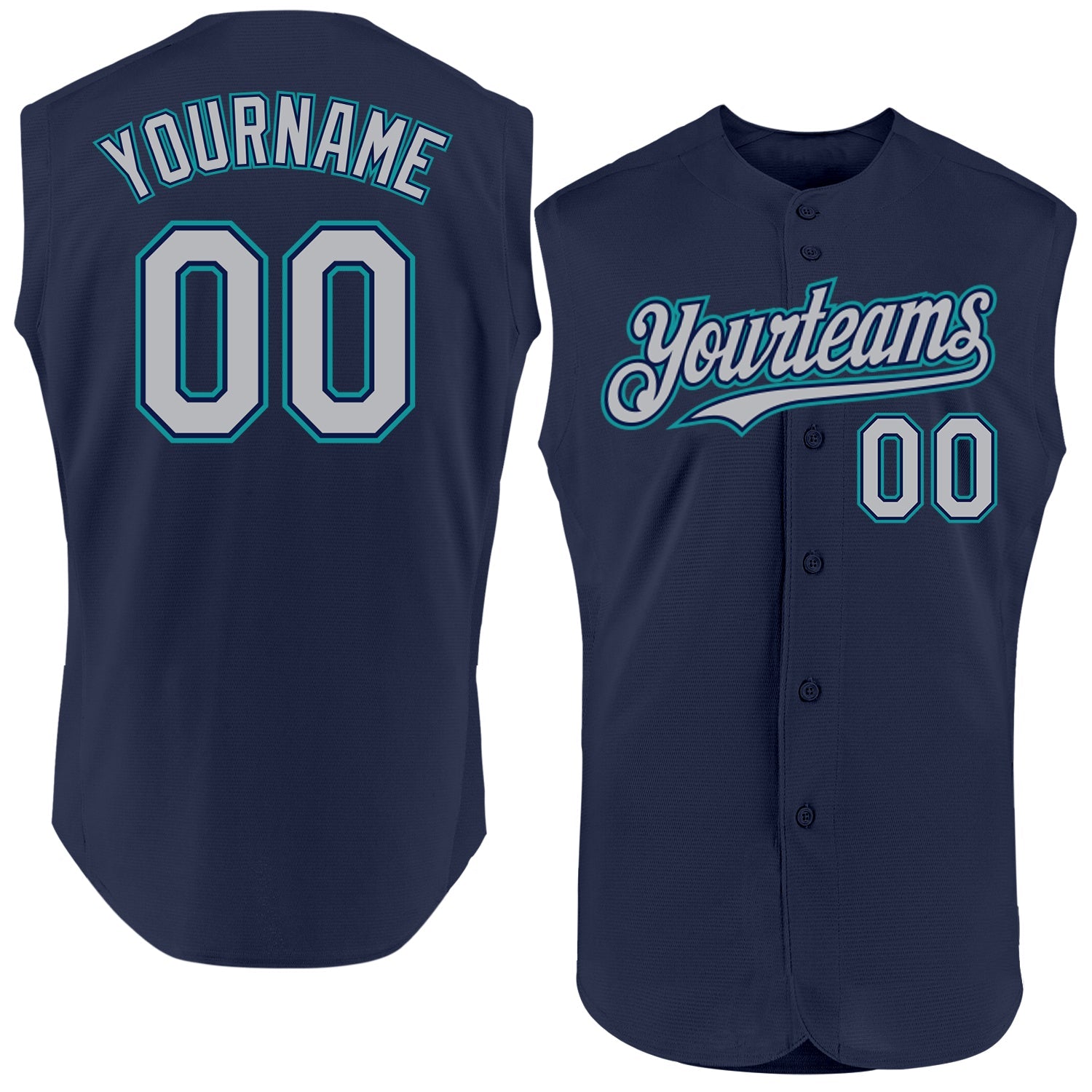 Custom Navy Gray-Teal Authentic Sleeveless Baseball Jersey - Sky-Custom