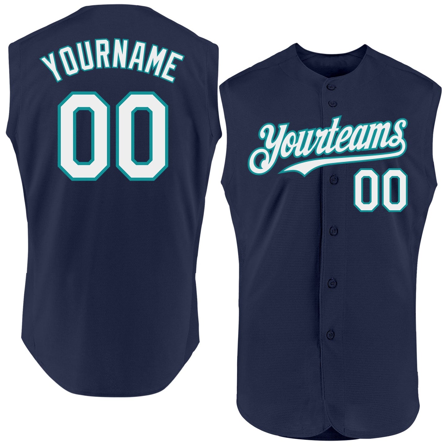 Custom Navy White-Teal Authentic Sleeveless Baseball Jersey - Sky-Custom
