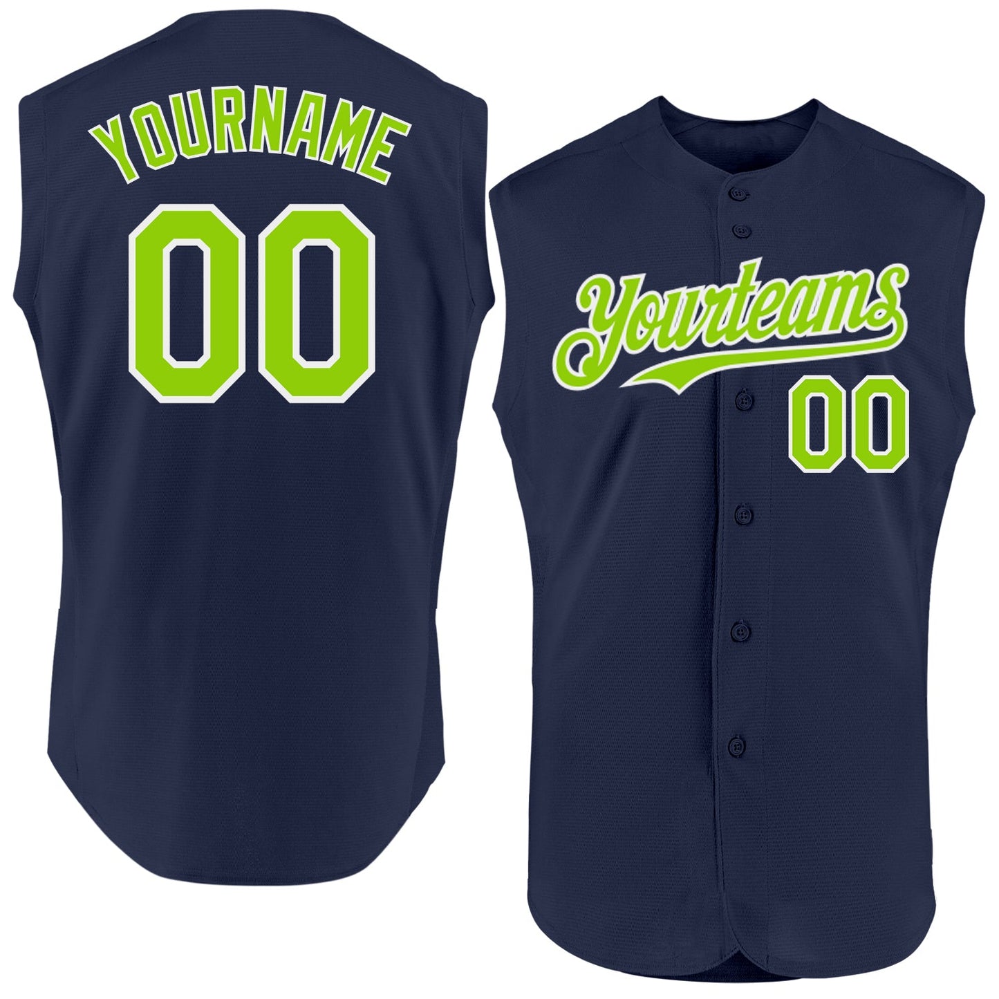 Custom Navy Neon Green-White Authentic Sleeveless Baseball Jersey - Sky-Custom