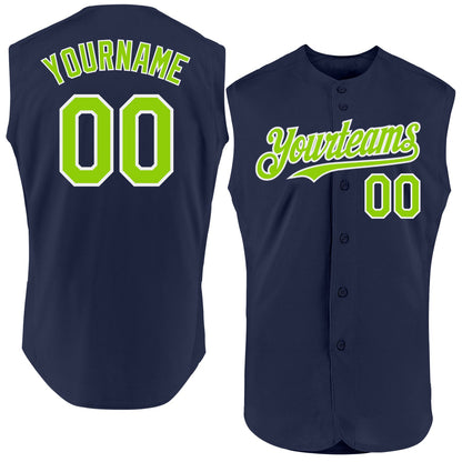 Custom Navy Neon Green-White Authentic Sleeveless Baseball Jersey - Sky-Custom