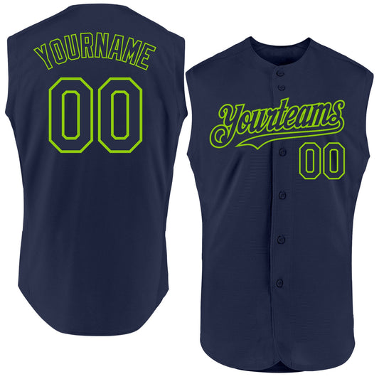 Custom Navy Neon Green Authentic Sleeveless Baseball Jersey - Sky-Custom