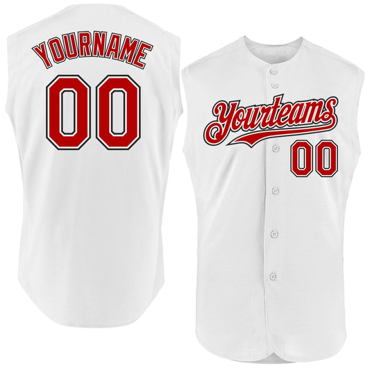 Custom White Red-Black Authentic Sleeveless Baseball Jersey - Sky-Custom