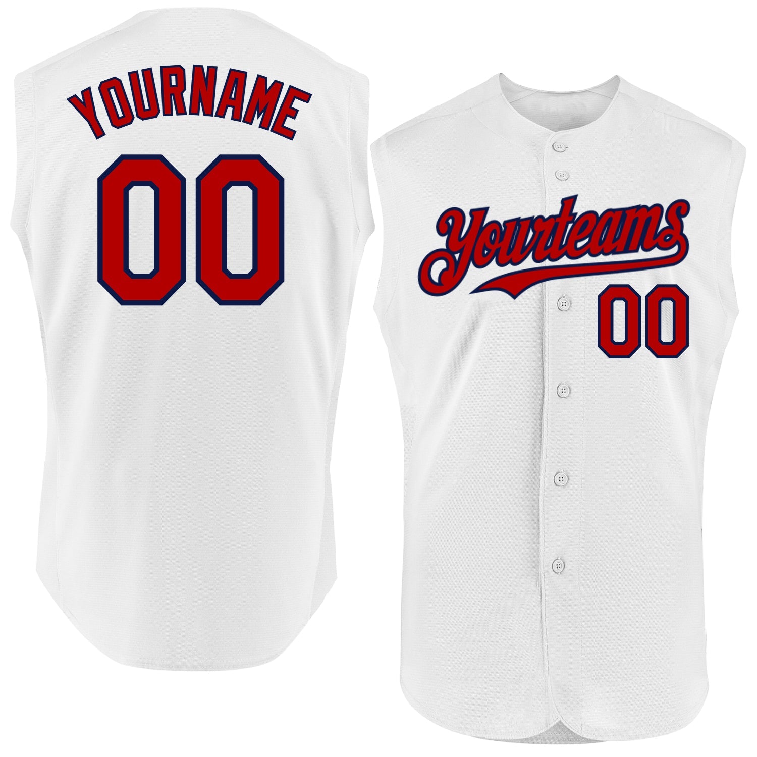 Custom White Red-Navy Authentic Sleeveless Baseball Jersey - Sky-Custom