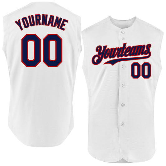 Custom White Navy-Red Authentic Sleeveless Baseball Jersey - Sky-Custom
