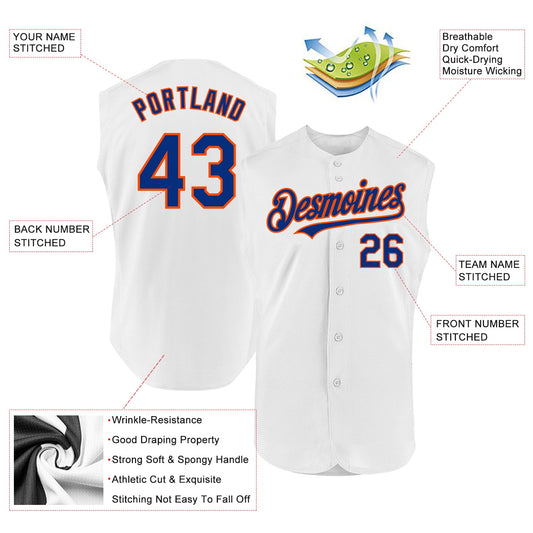 Custom White Royal-Orange Authentic Sleeveless Baseball Jersey - Sky-Custom