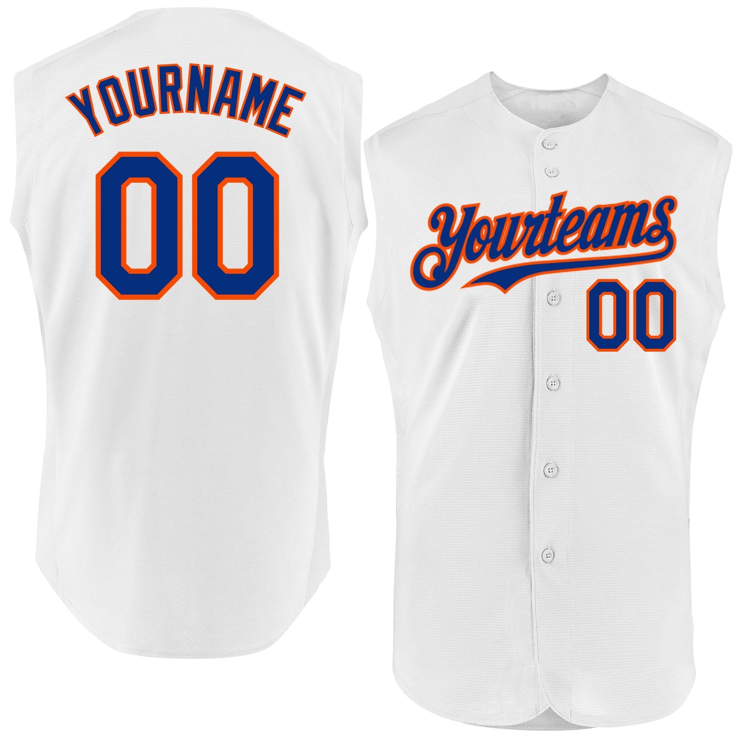 Custom White Royal-Orange Authentic Sleeveless Baseball Jersey - Sky-Custom