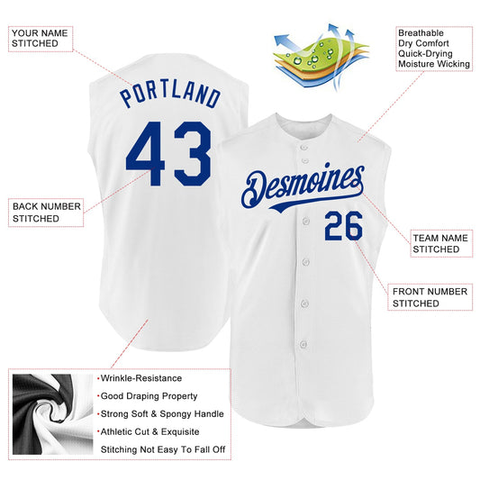 Custom White Royal Authentic Sleeveless Baseball Jersey - Sky-Custom