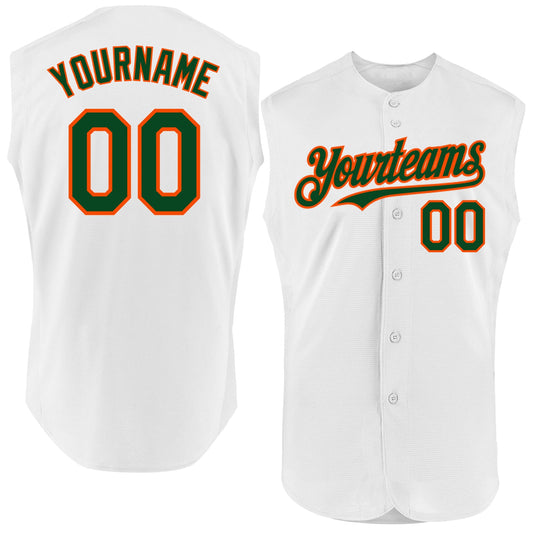 Custom White Green-Orange Authentic Sleeveless Baseball Jersey - Sky-Custom