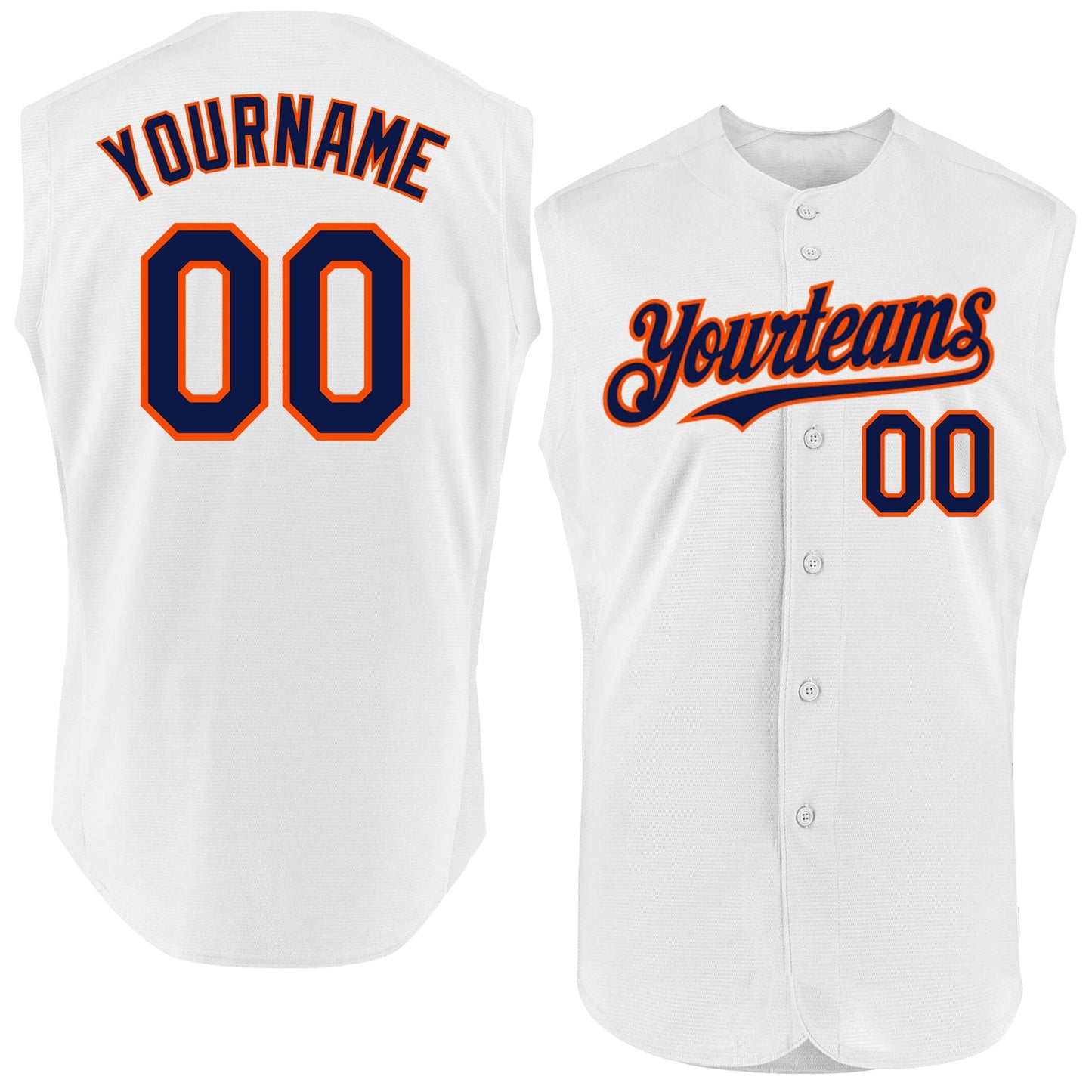 Custom White Navy-Orange Authentic Sleeveless Baseball Jersey - Sky-Custom